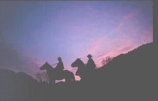 Horseback riding in the lake district, andes, forests and wilderness in Chile South America